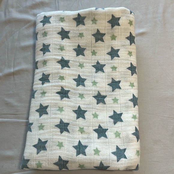 Aden + Anais - muslin cotton swaddle blanket - White with blue & green s… - Picture 1 of 3